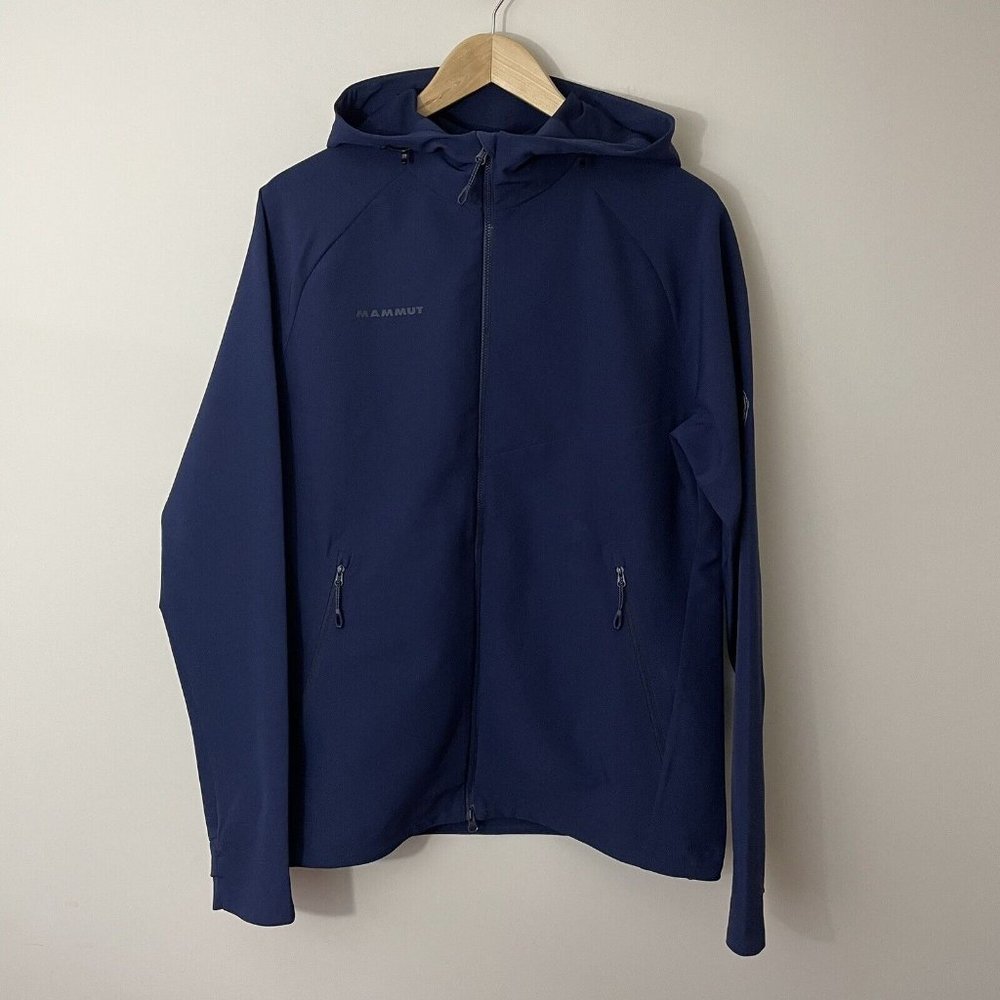 Mammut Macun Jacket Mens M Navy Blue Water Repellent Hooded Soft Shell Coat EUC - Picture 2 of 14